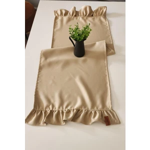 Cemre Saten 2-Kenar Fırfırlı Vintage Runner Örtü Bej 40 x 110