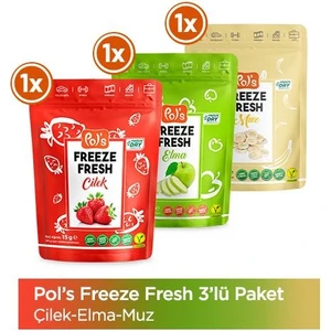 Pol’s Freeze Fresh Çilek 20 g x 1 Adet, Elma 15 g x 1 Adet, Muz 20 g x 1 Adet Freeze Dry Dondurularak Kurutulmuş Meyve