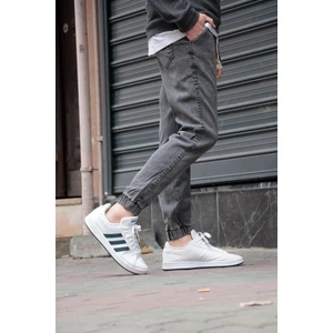 Erkek Gri Jogger Kot Pantolon - Lastikli Bel ve Paça, Yıkamalı Denim