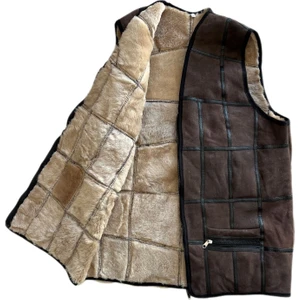 Patchwork Içi Kürk-Dışı Süet Hakiki Deri Biye Detaylı Yelek