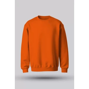 Hvit Stein Turuncu Bisiklet Yaka Oversize Şardonlu Basic Unisex Sweatshirt
