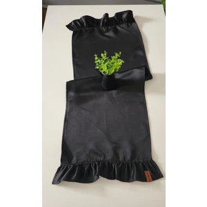 Cemre Saten 2-Kenar Fırfırlı Vintage Runner Örtü Siyah 40 x 110