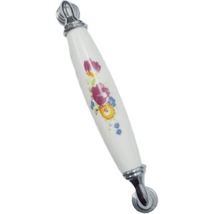 Beyaz Polimer Kulp Krom Ayak Çiçekli 128 mm / 5 Adet