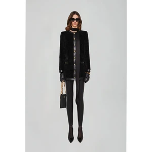 Bisiklet Yaka Düğmeli Cepli Siyah Deri Ceket