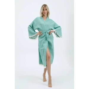 Befera Design Müslin Kimono %100 Pamuklu Çizgili Bornoz Kaftan Sabahlık