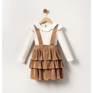 Mnk Baby & Kids Kadife Salopet Askılı Kız Etekli Takım MNK2147