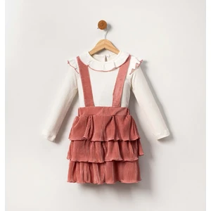 Mnk Baby & Kids Kadife Salopet Askılı Kız Etekli Takım MNK2147