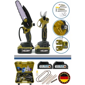 Alman Sarı Akülü Ikili Set Bahçe Seti Akülü Dal Budama Makası ve Akülü Budama Testere Bağ Makası