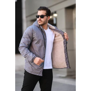 Tmb Kürklü Kapşonlu Mont Koyu Gri