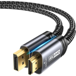 4K Displayport  Dp To HDMI Kablo Adaptörü 2mt Dp HDMI UHD 4K@30Hz/2K@60/1080P@120 Naylon Dp - Hdtv Tek Yönlü Kablo Dell, Projektör, Masaüstü, Amd, Nvıdıa, Lenovo, Hp, Thinkpad Uyumlu CV0047