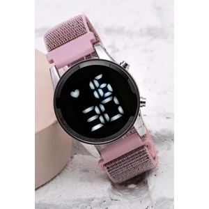 Şık Pembe Renk Cırtlı Yapışır Kordon Dijital LED Bileklik Saat ST-304056