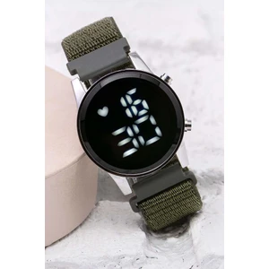 Haki Yeşil Cırtlı Yapışır Kordon Unisex Erkek Yetişkin Çocuk Dijital Saat ST-304058