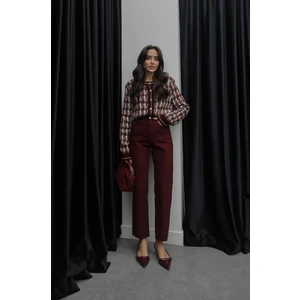 Bordo Boy Fit Kesik Paça Jean