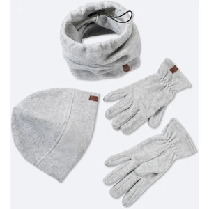 Erkek Gri Polar Basic Boyunluk Bere ve Eldiven Seti B009250