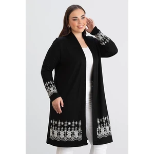 For Esra Bıg Trend Kadın Büyük Beden Kol Etek Ucu Çiçek Desen Baskı Ön Açık Esnek Uzun Viskon Hırka ( Uzunluk 100 cm