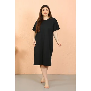 Kadın Büyük Beden Penye Kısa Kol Siyah Gecelik 12502