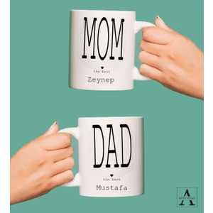 Atölye 247 Kişiye Özel Mom And Dad Tasarımlı 2'li Hediye Kupa Bardak