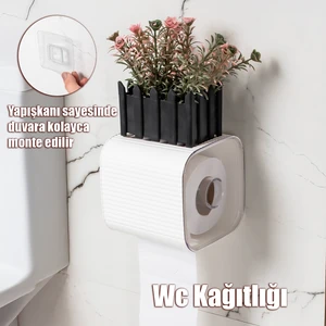 2041 Yapışkanlı Banyo Tuvalet Kağıtlığı Wc Peçetelik Kağıtlık Tutucu Tuvalet Organizeri Beyaz