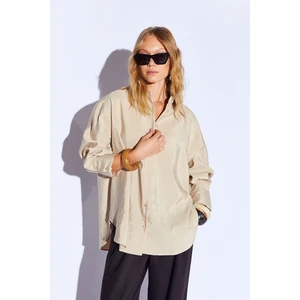 Bej Soft Yumuşak  Dokulu Modal Karışımlı Oversize Kadın Gömlek  | MKS169503-01