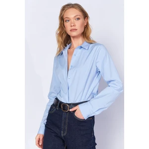 Mavi Likralı Pamuk Kadın Gömlek | MKS166847-01