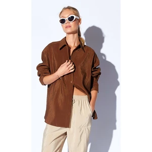 Kahve Soft Yumuşak  Dokulu Modal Karışımlı Oversize Kadın Gömlek  | MKS169503-01