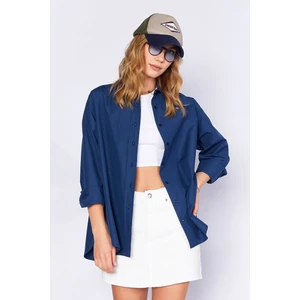 Lacivert Kadın Poplin Gömlek | MKS163867-01