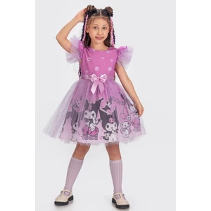 Kuromi ve My Melody Desenli Tüllü Kız Çocuk Parti Elbisesi