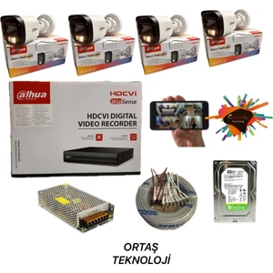 4 Kameralı Gece Renkli Güvenlik Kamera Sistemi 2 MP 1080p HD 1 TB HDD ile