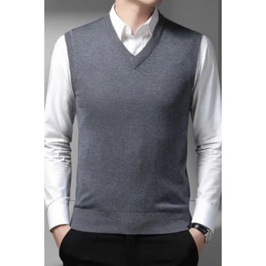 Erkek V Yaka Triko Tüylenmez Süveter Erkek Slim Fit Süveter