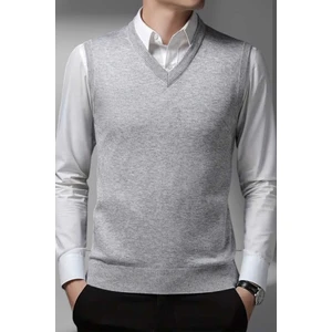 Erkek V Yaka Triko Tüylenmez Süveter Erkek Slim Fit Süveter