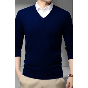 Erkek V Yaka Uzun Kol Triko Tüylenmez Süveter Erkek Slim Fit Süveter