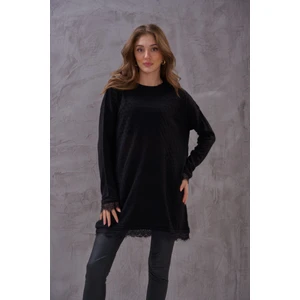 Kadın Önü Nakış Detaylı Tunik Gibi Kullanılabilir Rahat Kalıp Triko Kazak