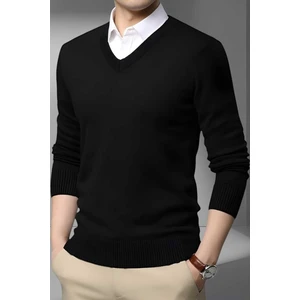 Erkek V Yaka Uzun Kol Triko Tüylenmez Süveter Erkek Slim Fit Süveter