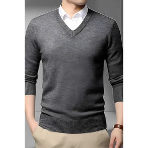 Erkek V Yaka Uzun Kol Triko Tüylenmez Süveter Erkek Slim Fit Süveter