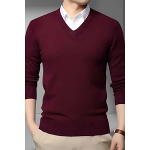 Erkek V Yaka Uzun Kol Triko Tüylenmez Süveter Erkek Slim Fit Süveter