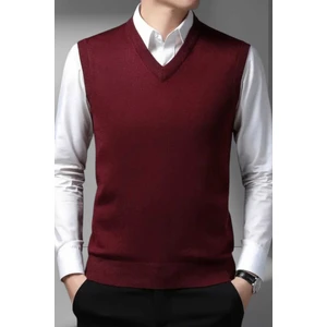 Erkek V Yaka Triko Tüylenmez Süveter Erkek Slim Fit Süveter