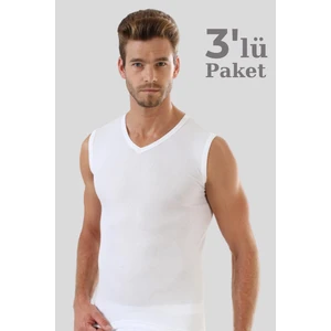 3 Adet Beyaz Kolsuz Erkek Atlet V Yaka Sıfır Kol Tişört %100 Pamuklu