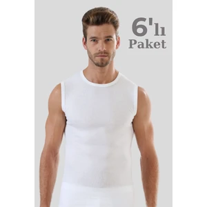 6 Adet Beyaz Kolsuz Erkek Atlet Yuvarlak Yaka Sıfır Kol Tişört %100 Pamuklu