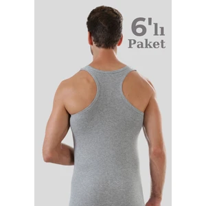 6'lı Paket Gri Erkek Rambo Sporcu Atlet %100 Pamuk Ribana