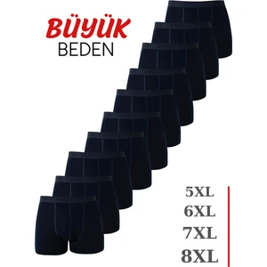 Arma Yıldız Lacivert 10'lu Paket Büyük Beden Erkek Boxer Pamuklu Likralı