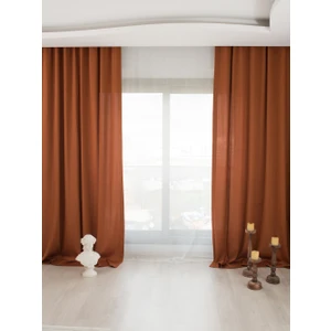 İnci Life Kiremit Rengi Pilesiz Büzgülü Ekstraforlu Keten Fon Perde