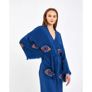 Müslin Kimono %100 Pamuklu Göz Baskılı Desenli Bornoz Kaftan Sabahlık