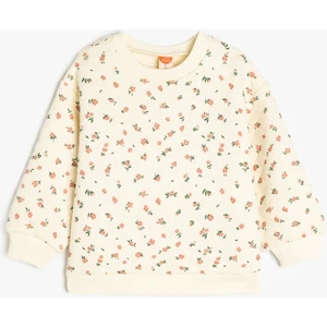 Uzun Kollu Bisiklet Yaka Pamuk Karışımlı Çiçekli Sweatshirt