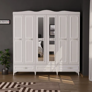 Luna 6 Kapaklı 3 Çekmeceli Aynalı Gardırop Beyaz