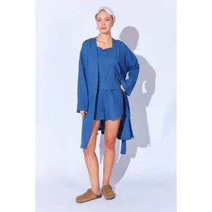 %100 Organik Pamuk Müslin Yıkamalı Sabahlık Kimono | Indigo  MKW359976