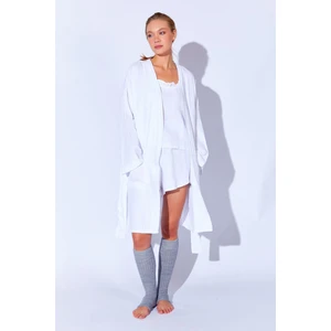 %100 Organik Pamuk Müslin Yıkamalı Sabahlık Kimono Beyaz | MKW359976-01