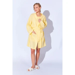 %100 Organik Pamuk Müslin Yıkamalı Sabahlık Kimono Sarı | MKW359976-01