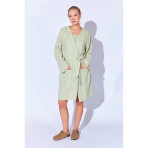 %100 Organik Pamuk Müslin Yıkamalı Sabahlık Kimono Çağla | MKW359976-01