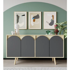 VM VERTEX MOBİLYA Venezia Ahşap Ayaklı Bohem Konsol Safir Meşe - Antrasit 150  cm