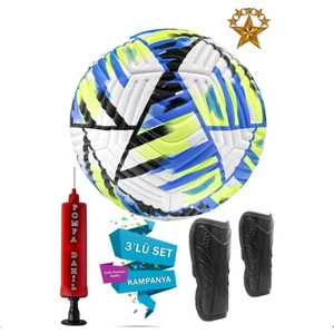 Profesyonel Futbol Topu 3'lü Set Dikişli Futbol Topu Dayanıklı Tekmelik(Dizlik) ve Pompa Dahil